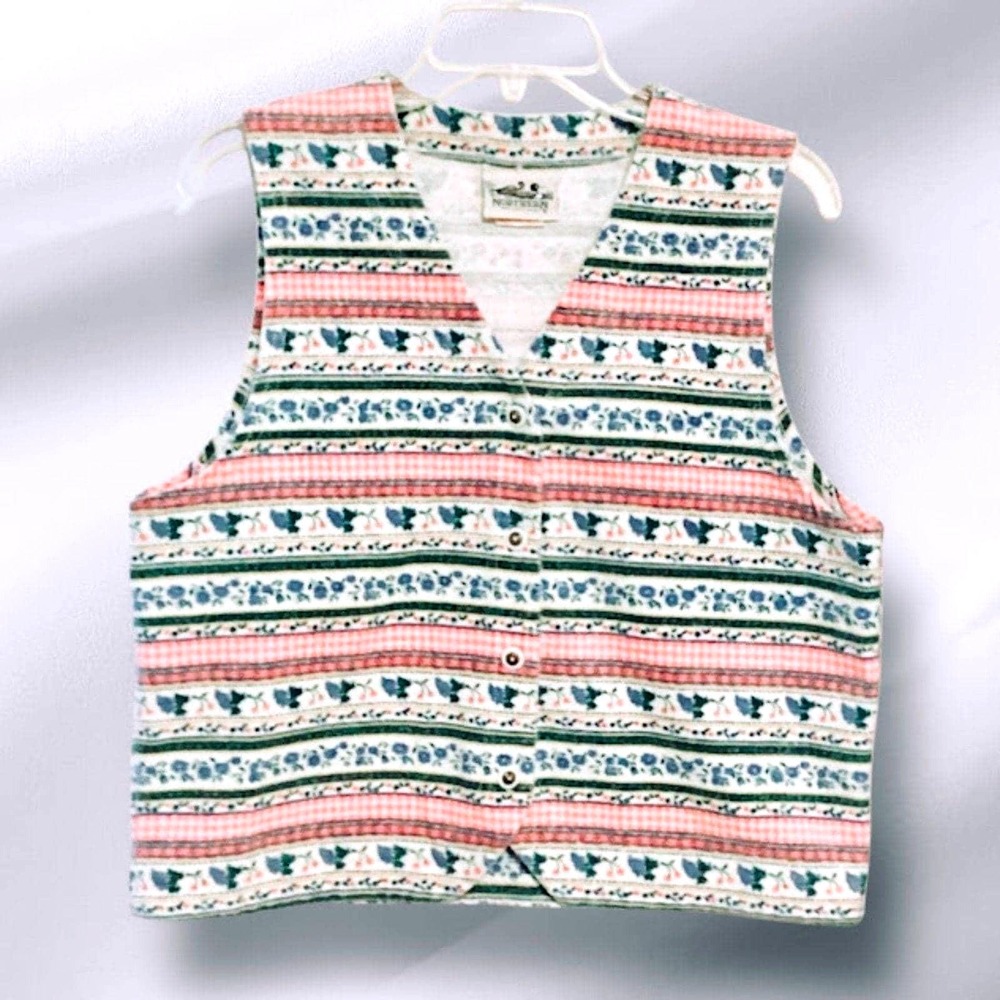 Vintage Sears‎ Northern Reflections Patterned Women's Vest Pink/blue Floral